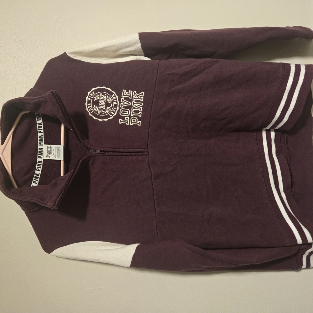 Pink Maroon Pullover with White Accents